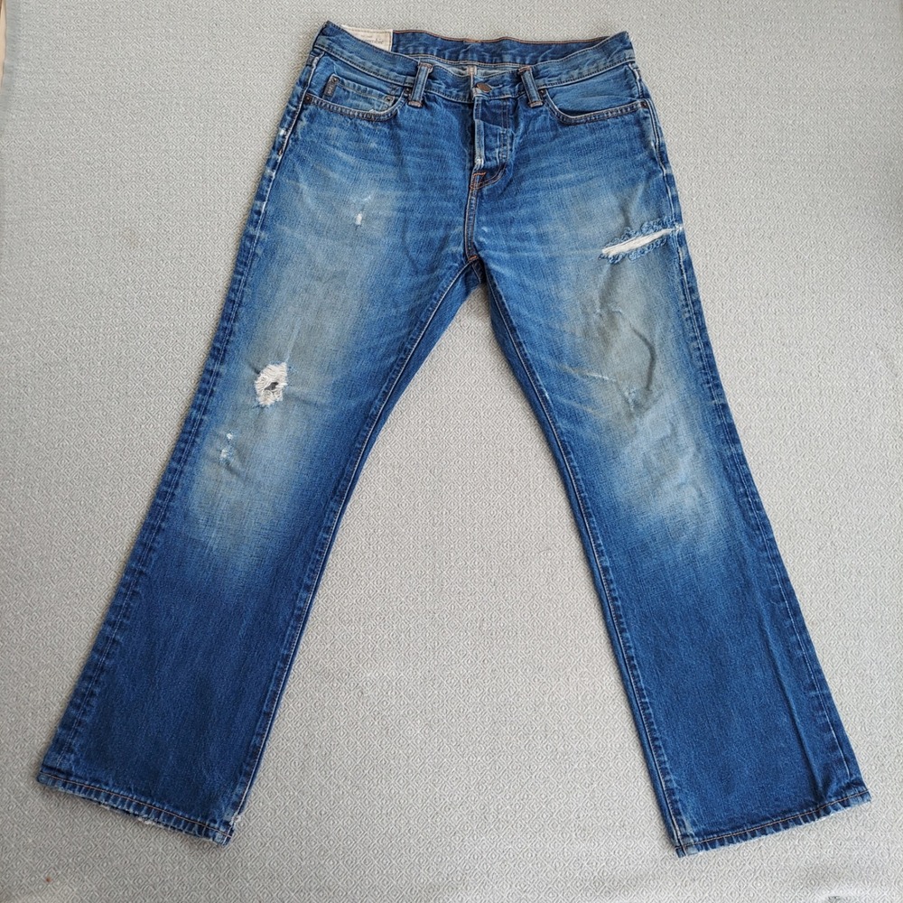 Abercrombie & Fitch Jeans Mens 32x30 Blue Straight Distressed Denim Pants